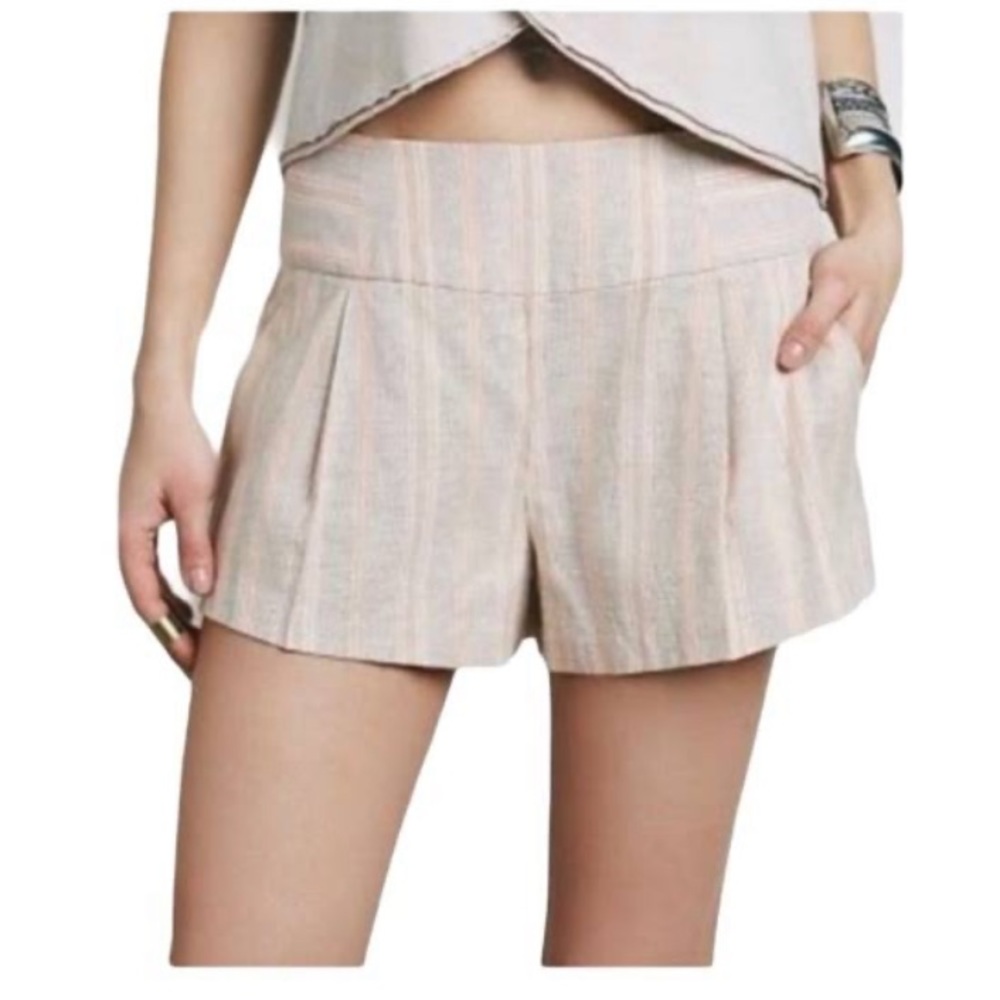 Free People Tan Pink Austin Striped Shorts